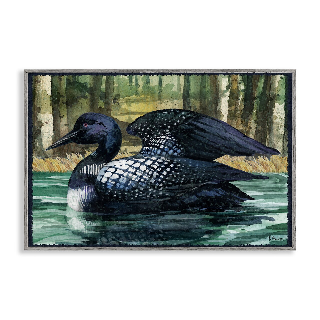 Stupell Industries Swimming Woodland Loon Framed Giclee Wall Art Design by Paul Brent